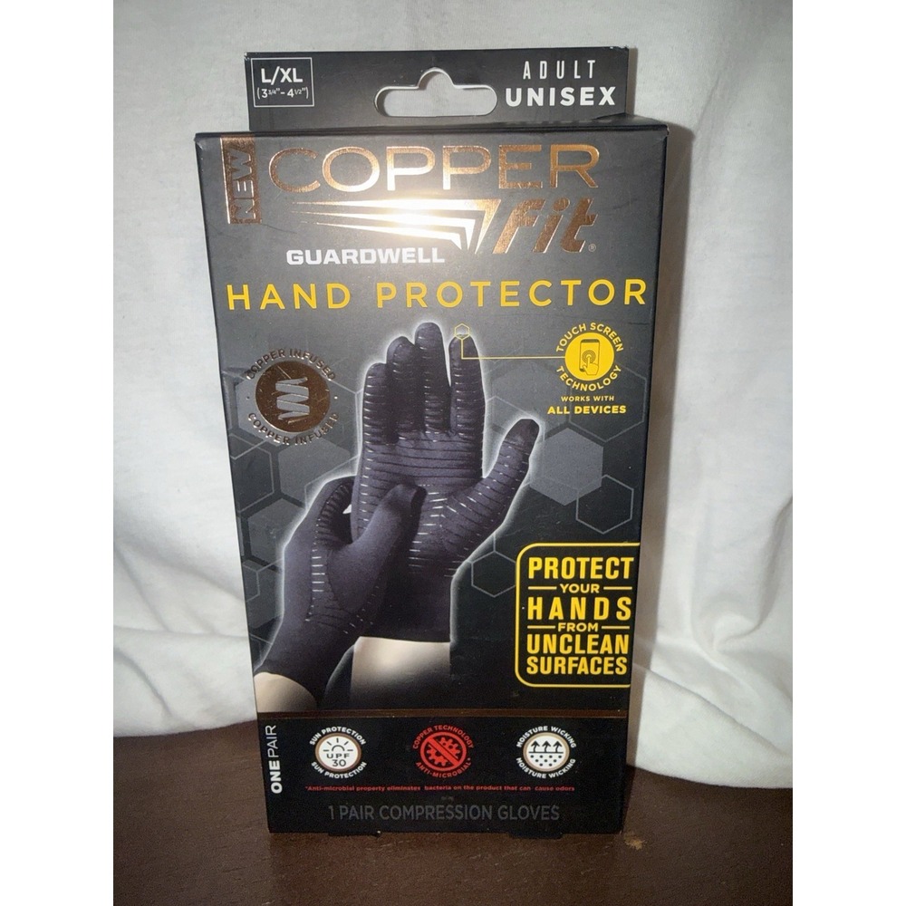 Copper Fit Guardwell Hand Protector Gloves,Unisex, Size L/XL- Black